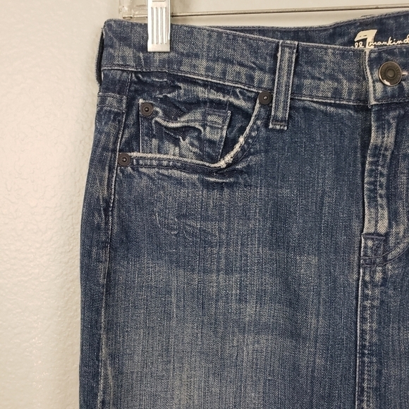 7FAMK Denim Pencil Skirt Ribbed Bottom Dark Wash Sz 27 - Picture 2 of 7